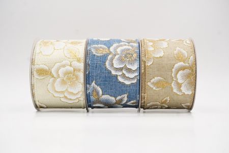 Fita de Natal Luxuosa Floral Dourada com Fio_KF9956.KF9957.KF9958 (1)